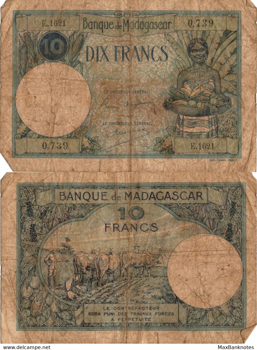 Madagascar / 10 Francs / 1937 / P-36(a) / FI - Madagascar