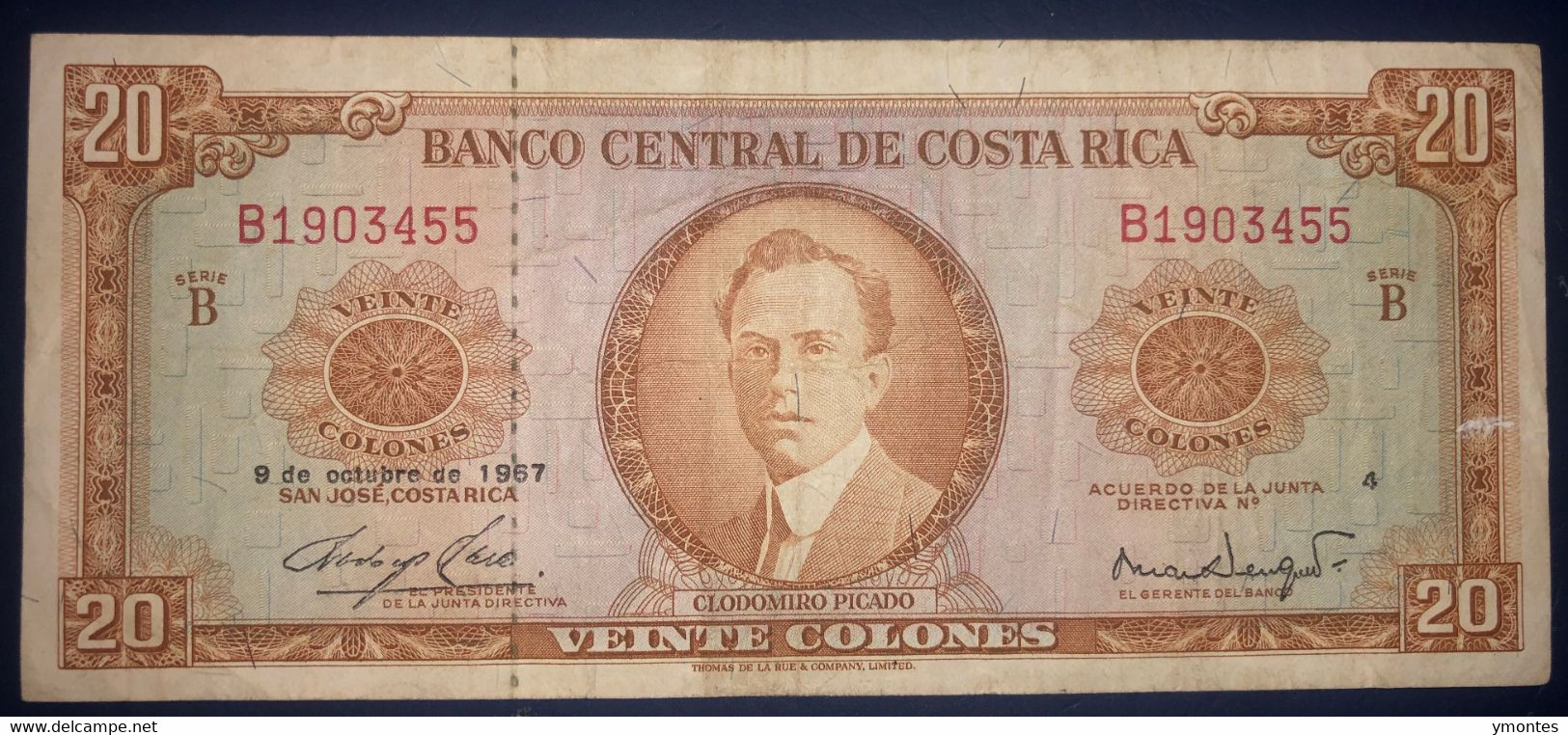 XF Costa Rica Banknote 20 Colones  P231 ( 10/08/1967) - Costa Rica