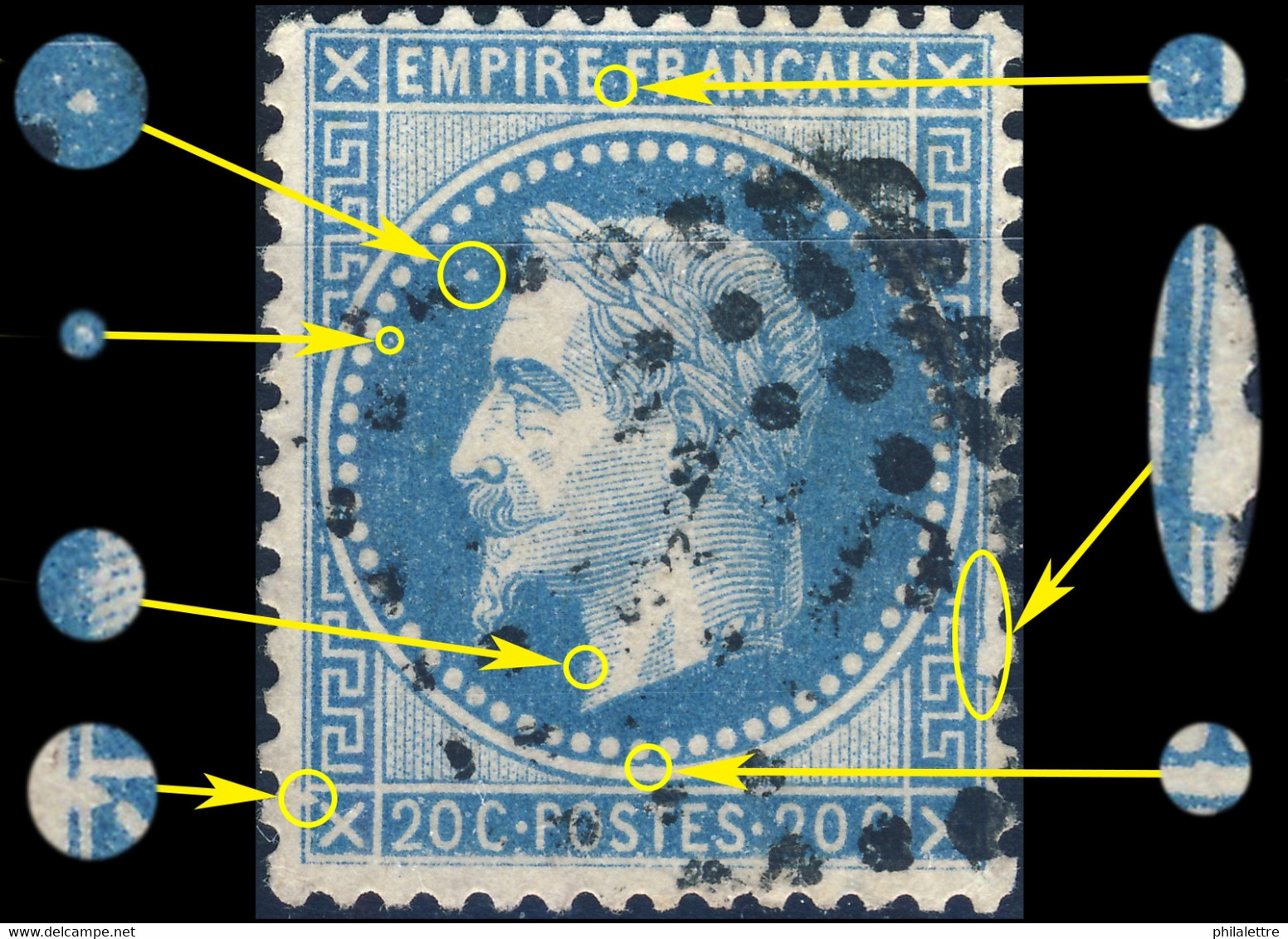 France - Yv.29B 20c Empire Lauré T.2 Position 080B2 (7è état) - Obl. GC - TB - 1863-1870 Napoleon III With Laurels