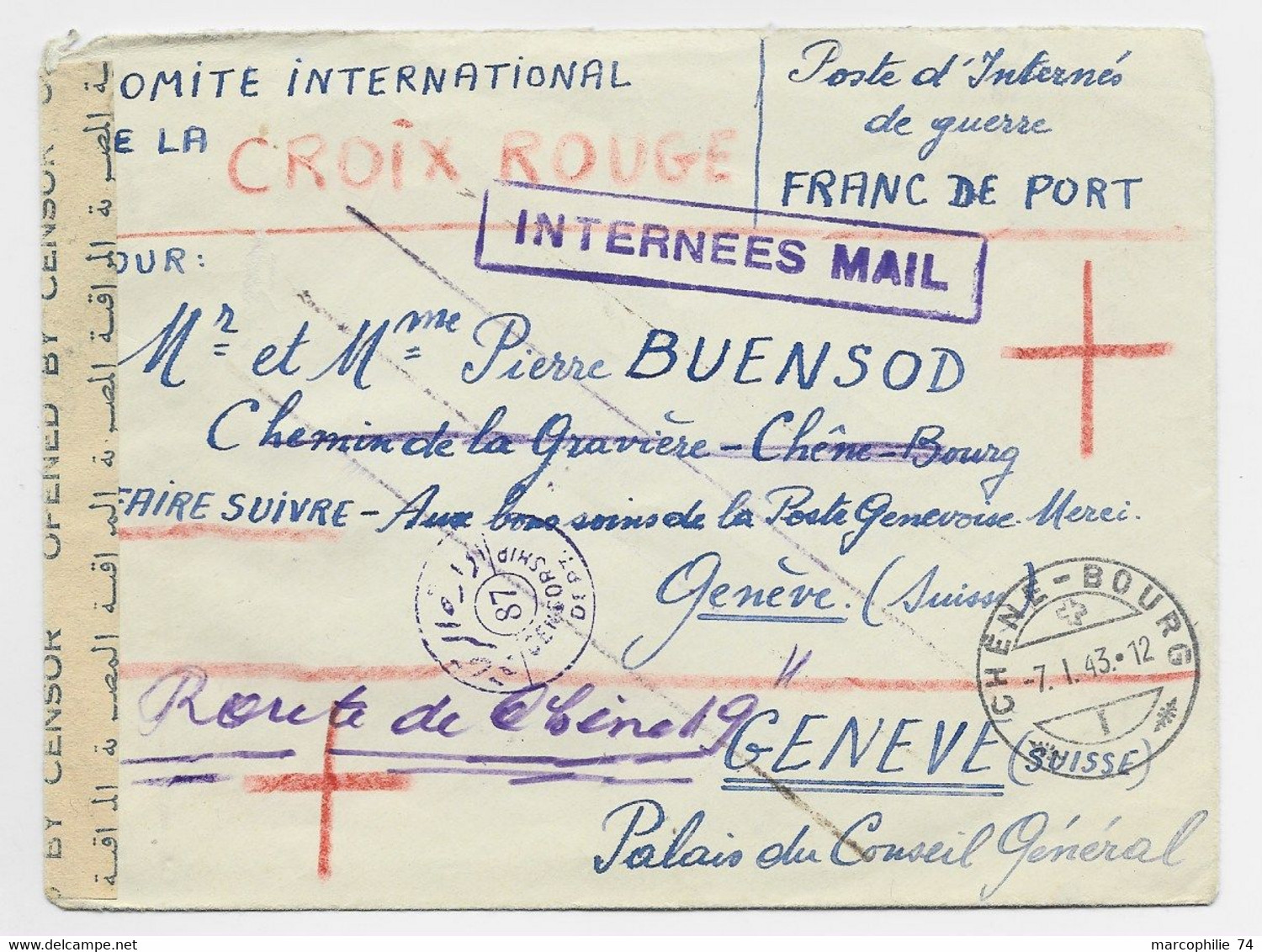 LETTRE POSTE INTERNES DE GUERRE GERMAN INTERNEE CAMP BOULAC CAIRO EGYPT TO SUISSE + CENSURE + INTERNEES MAIL - Guerra De 1939-45