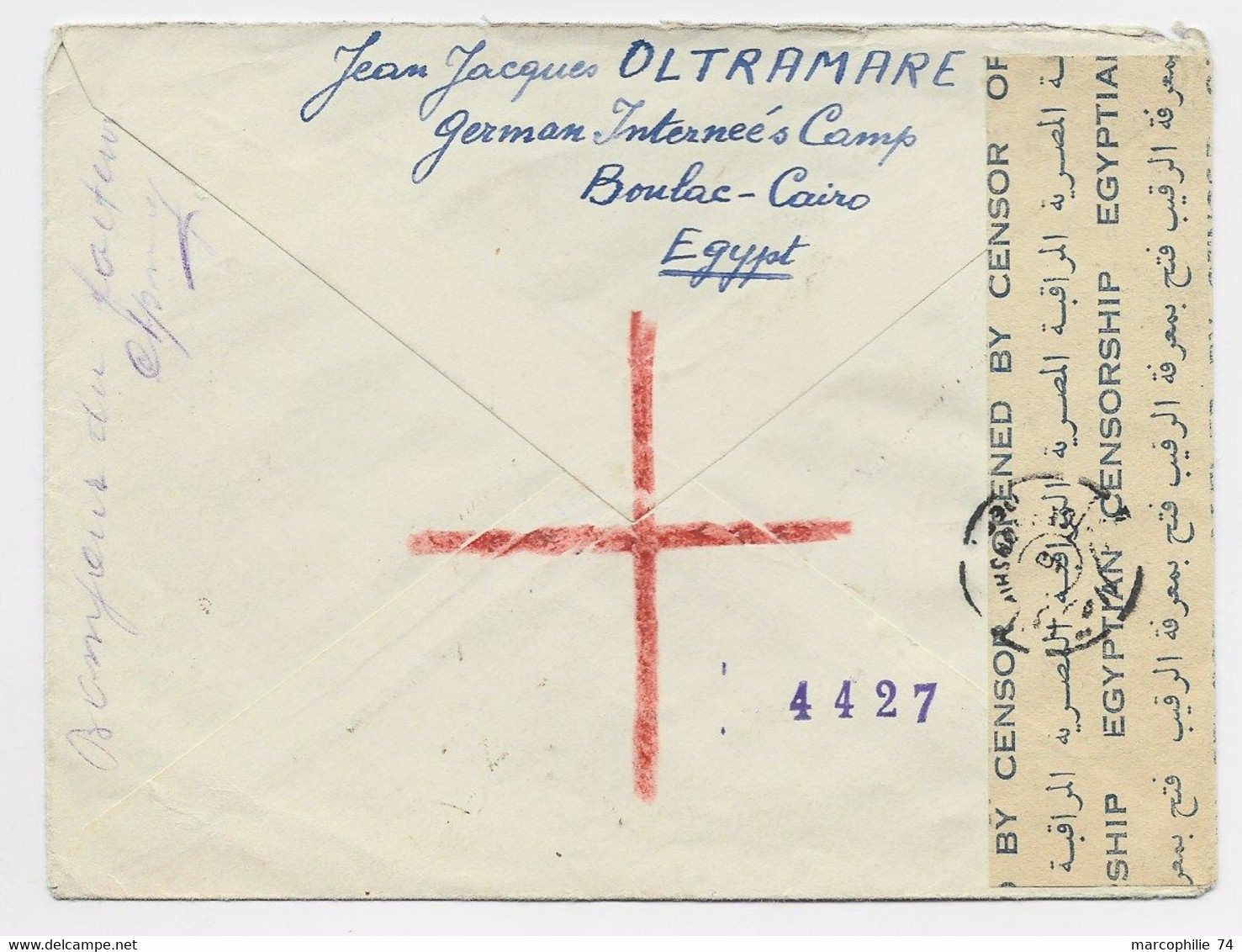 LETTRE POSTE INTERNES DE GUERRE GERMAN INTERNEE CAMP BOULAC CAIRO EGYPT TO SUISSE + CENSURE + INTERNEES MAIL - Guerra De 1939-45