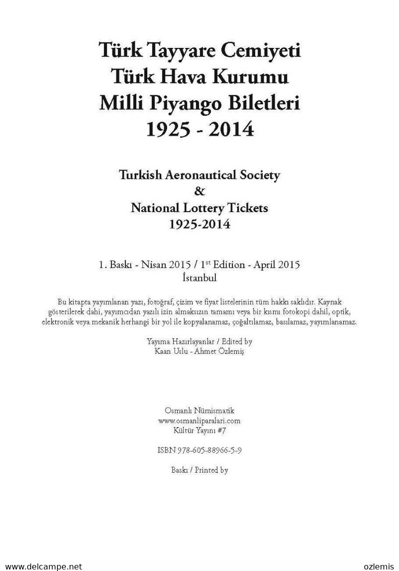 Turkish Aeronautical Society & National Lottery Tickets 1925-2014 - Books On Collecting