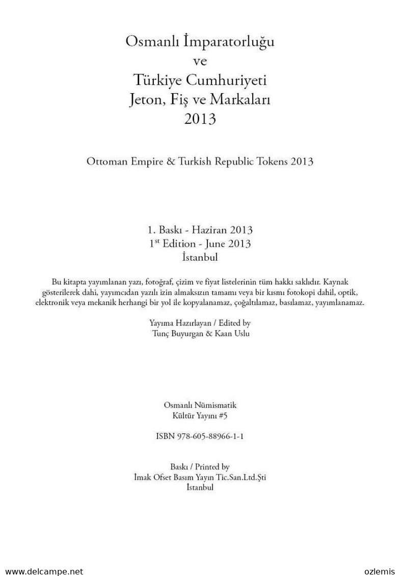 Ottoman Empire & Turkish Republic Tokens Catalogue - Libros Sobre Colecciones