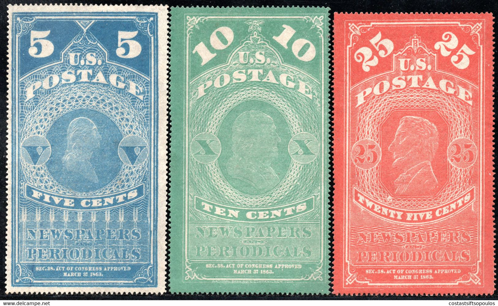 234.UNITED STATES.1865-1875 NEWSPAPER.5,10,25 C.(*)POSSIBLY PRIVATE REPRINTS,FAKES,SOLD AS IS. - Periódicos & Gacetas