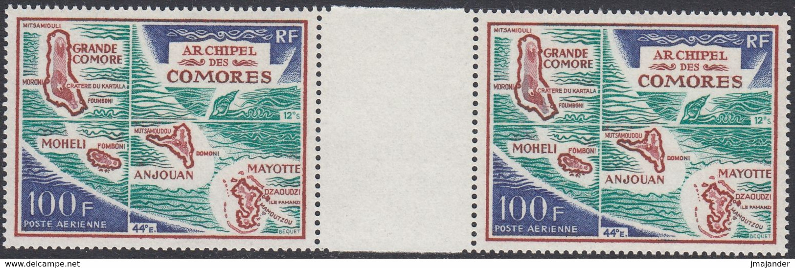 Comoros 1971 - Airmail Stamp: Map Of The Comoros Archipelago - Gutter Pair Mi 123 ** MNH - Comores (1975-...)