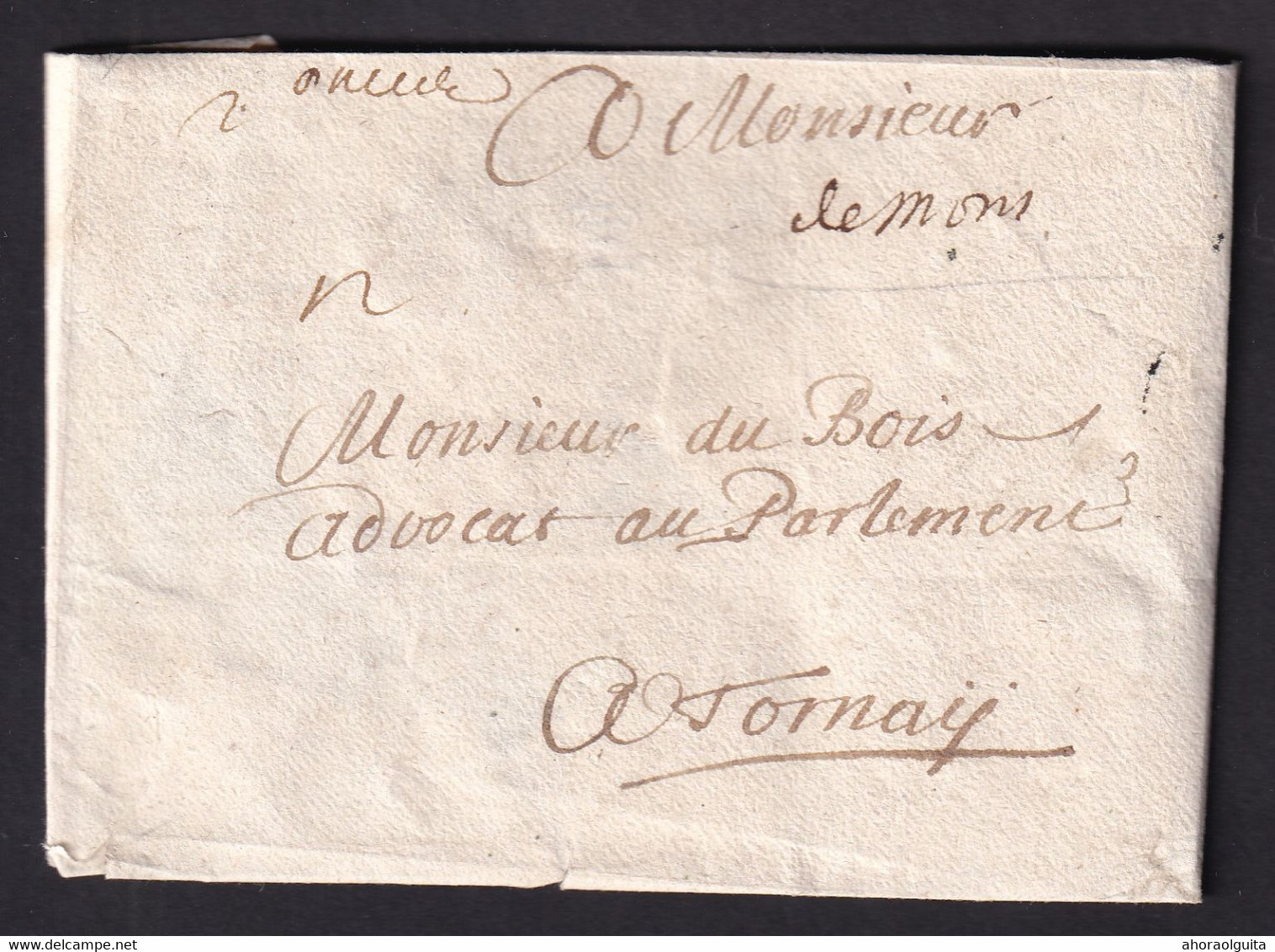 DDZ 814 - Lettre Précurseur Sans Contenu - Manuscrit De Mons Vers To(u)rnay - 1714-1794 (Paises Bajos Austriacos)