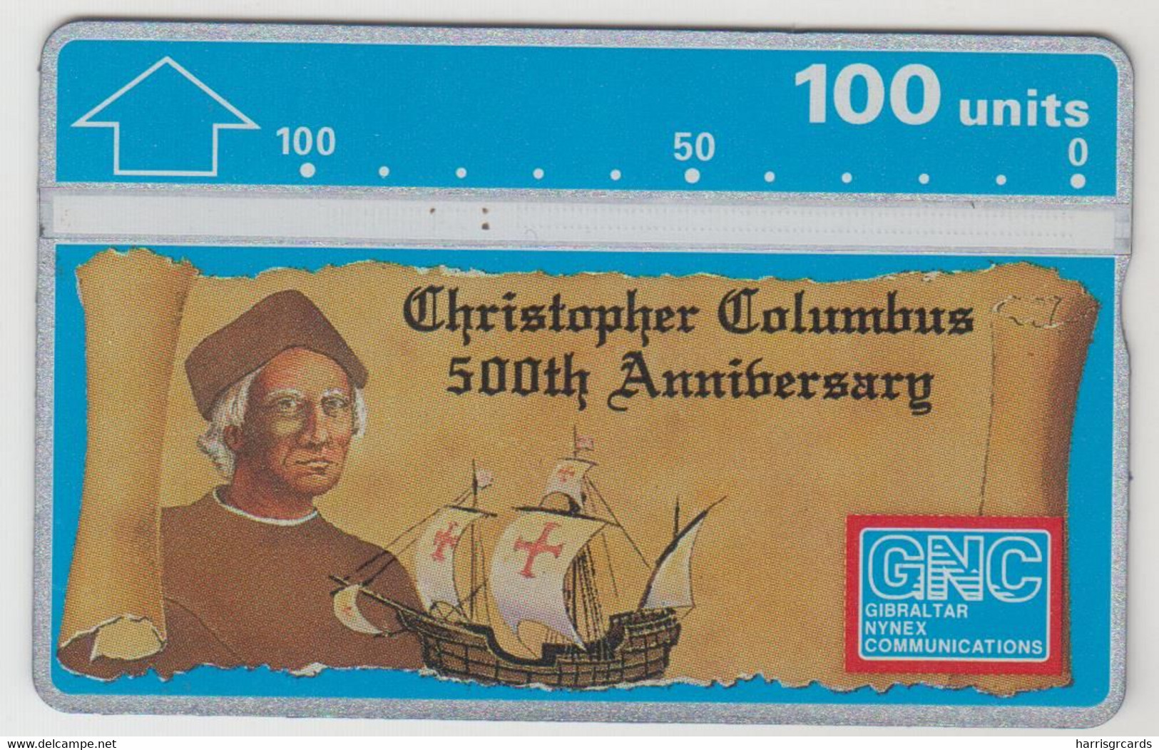 GIBRALTAR - Columbus 500th Anniversary, 100 U, 01/92,CN:204A,  Tirage 50.000, Used - Gibilterra