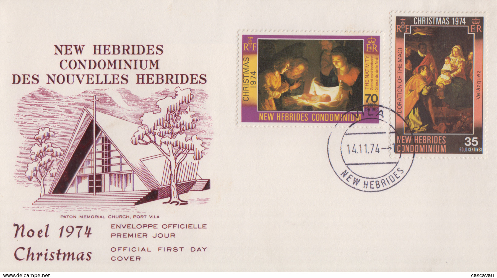 Enveloppe  FDC  1er Jour   NOUVELLES  HEBRIDES    Noël   1974 - FDC