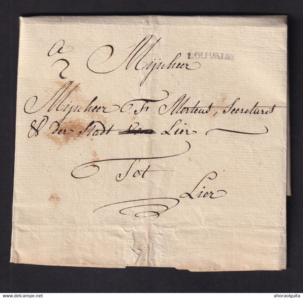 DDZ 818 - Lettre Précurseur 1788 - Griffe LOUVAIN Vers Le Secrétaire De La Ville De LIER - Port 2 Sols - 1714-1794 (Oostenrijkse Nederlanden)