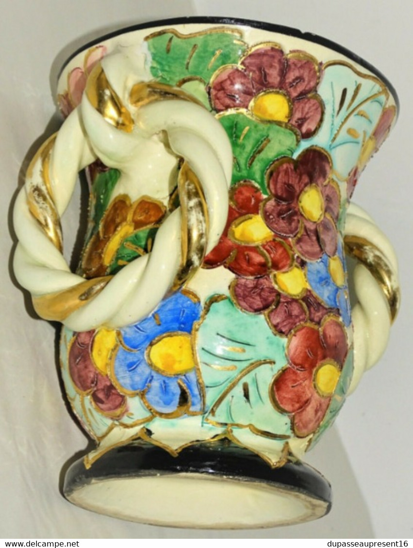 JOLI ANCIEN VASE VALLAURIS VINTAGE COLLECTION DECO FLEURS COLOREES XXe COLLECTION DECO VINTAGE