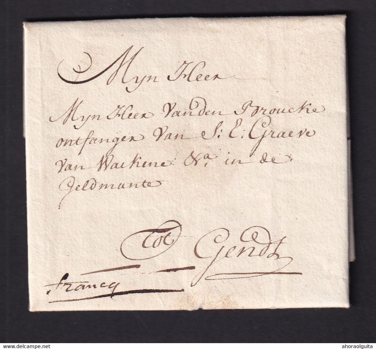 DDZ 821 - Lettre Précurseur 1773 - BOUGAUTE (BOUCHAUTE - BOEKHOUTE) Vers GENDT - RARE Francq (Port Payé) - 1714-1794 (Paises Bajos Austriacos)