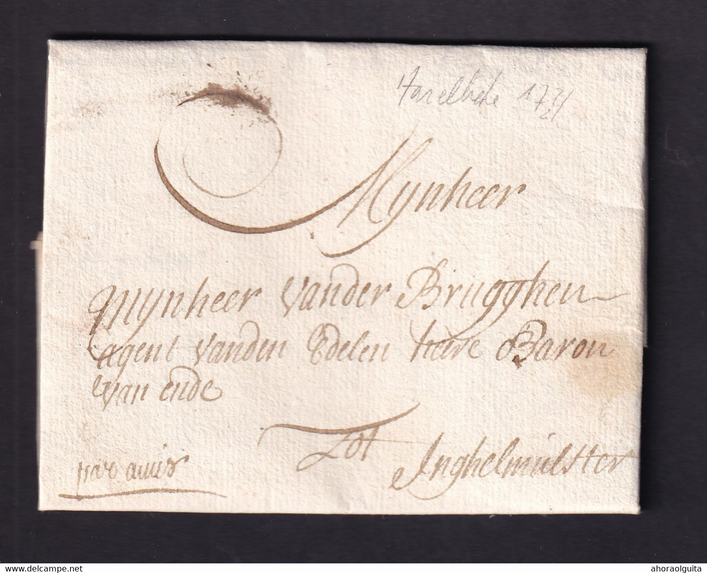 DDZ 829 - Lettre Précurseur 1728 - HARELBEKE Vers INGHELMUNSTER - Signée Van Cazele - Manuscrit Par Amis - 1714-1794 (Austrian Netherlands)