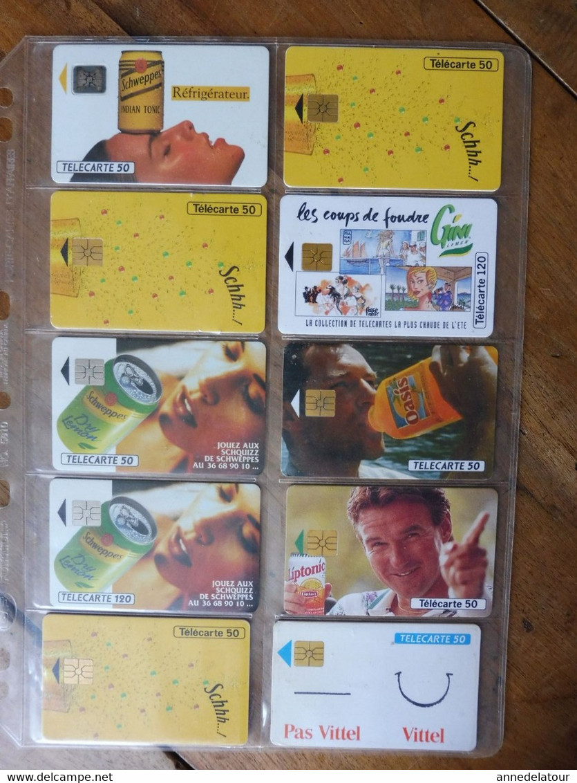 10 Télécartes (rafraichissantes)  FRANCE TELECOM   Avec Schweppes , Gini , Oasis , Vittel , Liptonic , Dry Lemon.... - Werbung