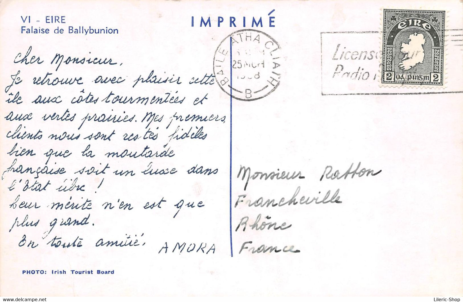 AMORA Prospection -  EIRE  Falaise De Ballybunion Timbrée, Oblitérée  1958 ( ͡◕ . ͡◕) ♣ - Pubblicitari