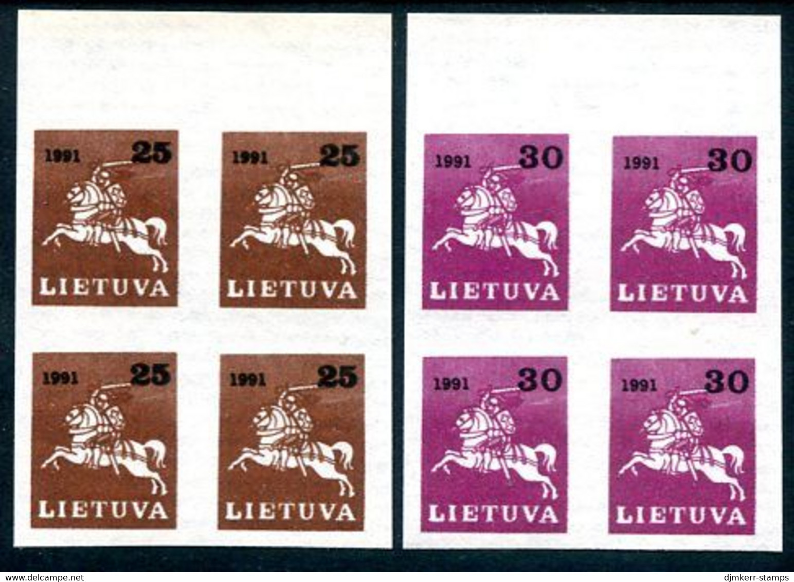 LITHUANIA 1991 Lithuanian Knight Definitive Imperforate Blocks Of 4 MNH / **.  Michel 480-81 - Lithuania