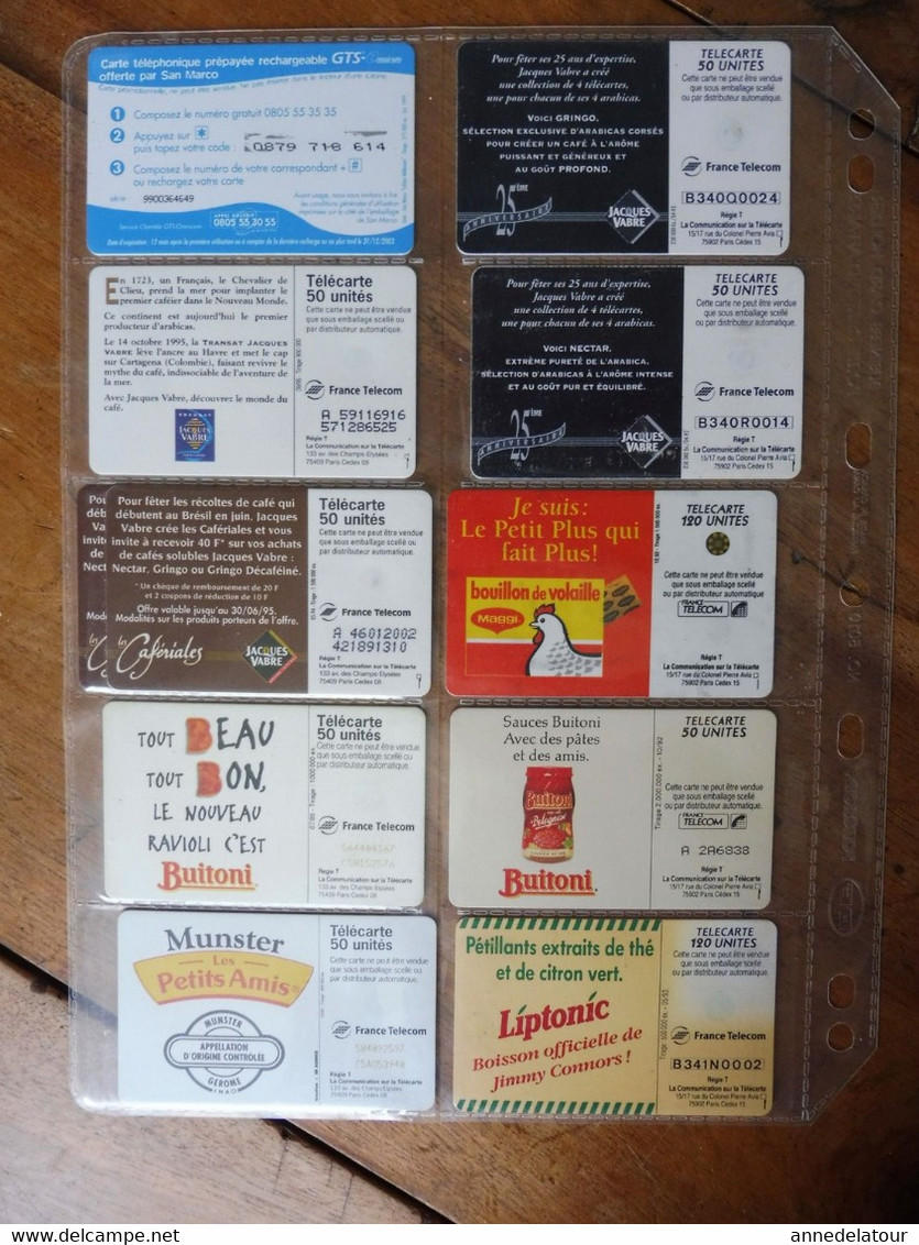 10 télécartes (repas)  FRANCE TELECOM -->  Buitoni  , Munster, Maggi , Liptoni, Café Jacques Vabre et San Marco,