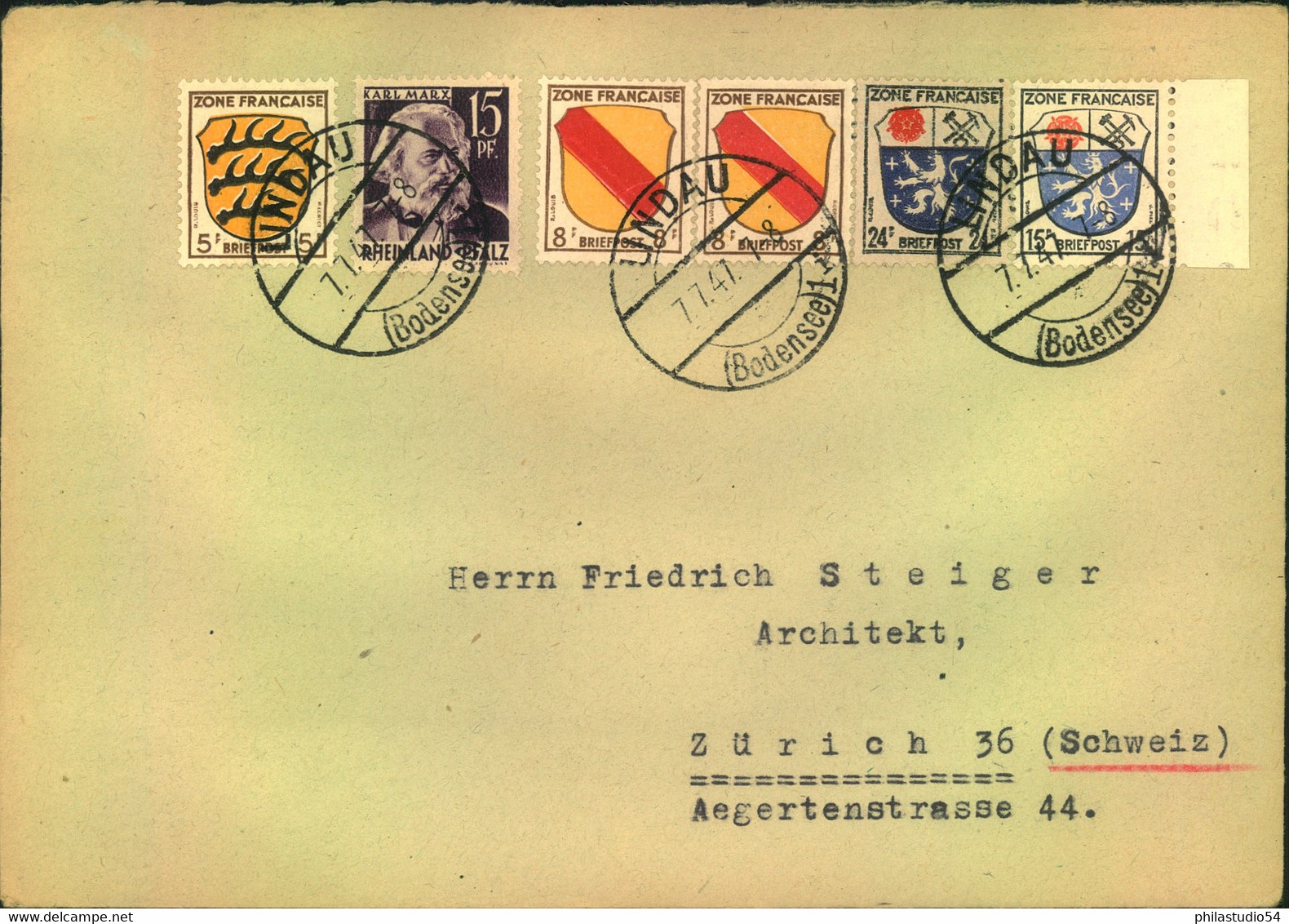 1946/47, 10 Auslandsbriefe mit portogerecht mit 75 Pfg., viele MiF Allg. Asbage - Länder