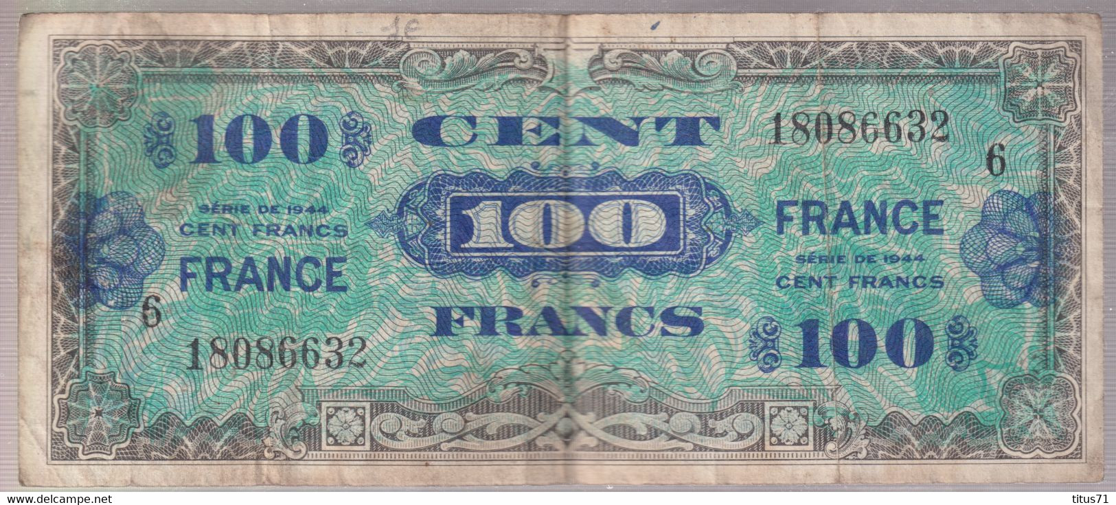 Billet 100 Francs Verso France 1945 Série 6 - 1945 Verso Francés