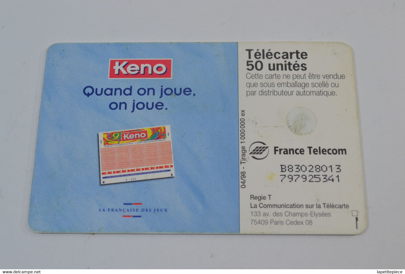 (A) Télécarte Carte Téléphonique 50 Keno Quand On Joue, On Joue. - Spelletjes