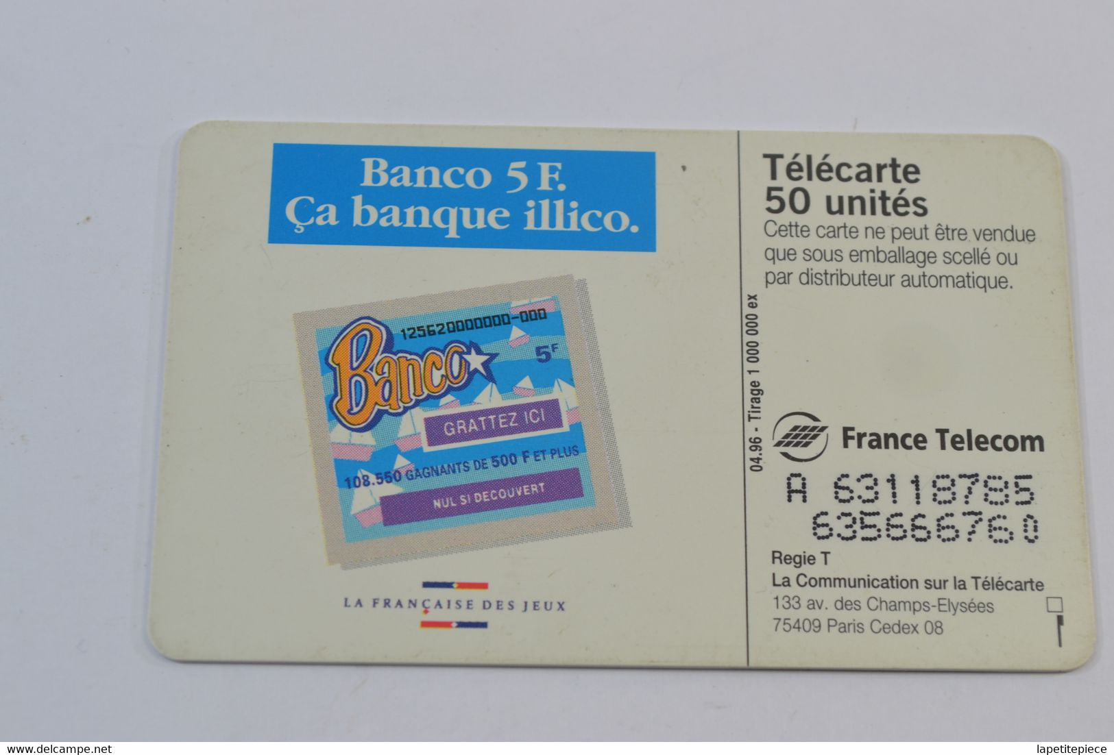 (A) Télécarte Carte Téléphonique 50 Banco 5 F Ca Banque Illico - Jeux
