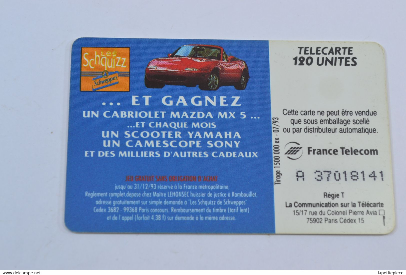 (A) Télécarte Carte Téléphonique 120 Schweppes Jouez Schquizz - Games