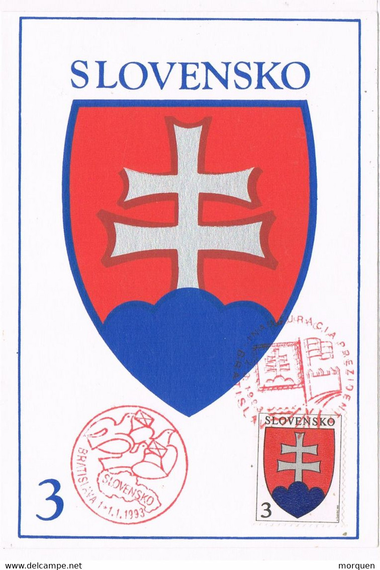 41115. Tarjeta Maxima  BRATISLAVA (Slovensko) 1993, Wappen, Escudo Inauguracion Presidencia - Briefe U. Dokumente