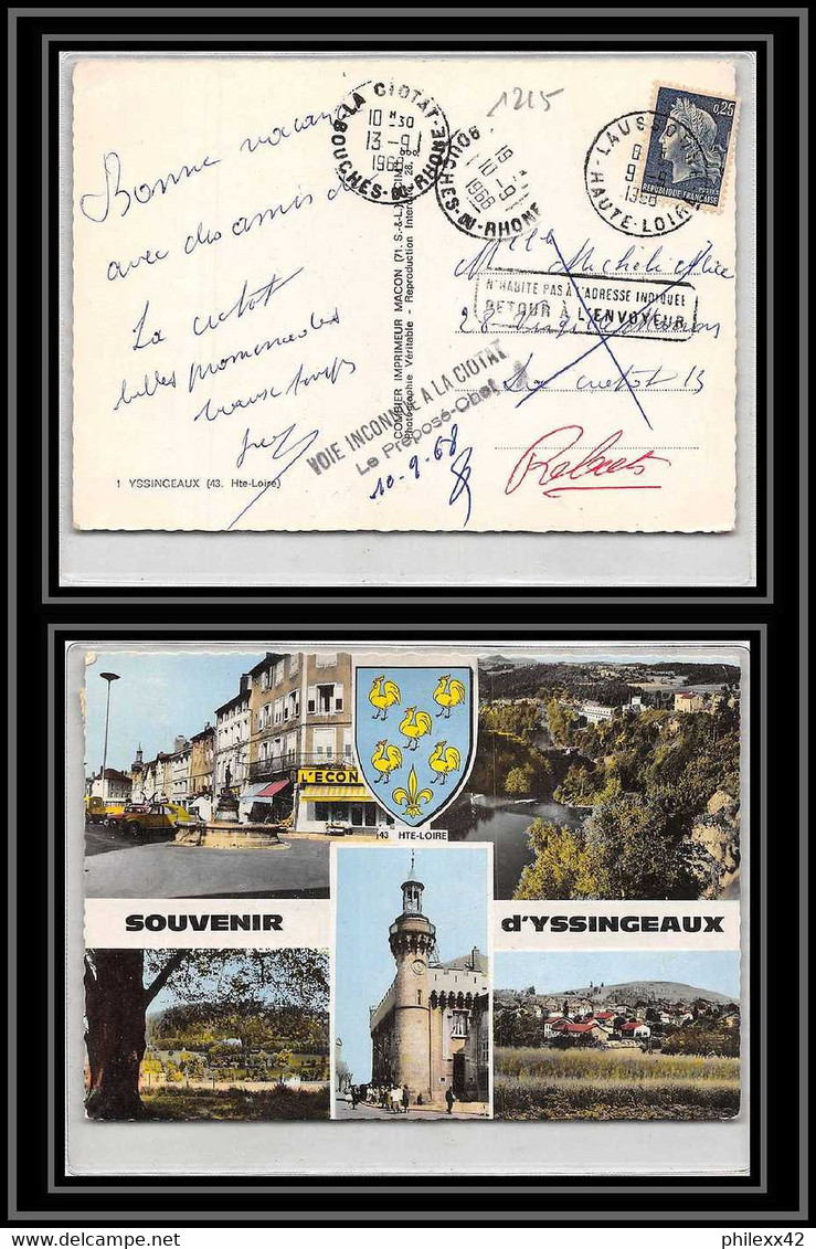 Lettre-111215 Bouches Du Rhone Cheffer Retour à L'envoyeur La Ciotat Pour Marseille Voie Inconnue 1968 Carte Postale - 1961-....