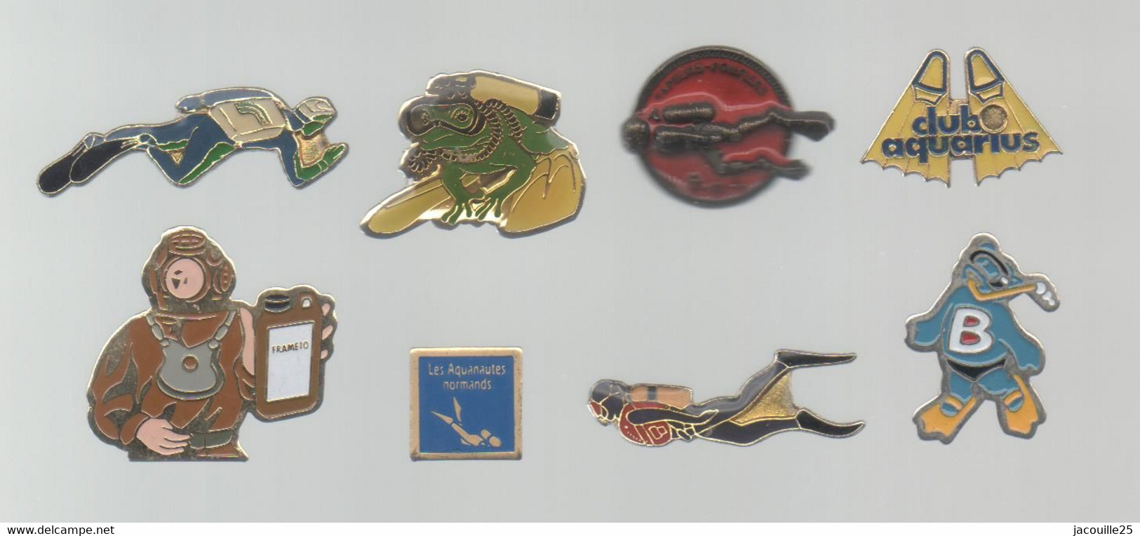 PINS PIN'S PLONGEE 933 BUTAGAZ FRAMETO AQUARIUS ACQUANOTES NORMANDS SP POMPIER SAL    LOT 8 PINS - Diving