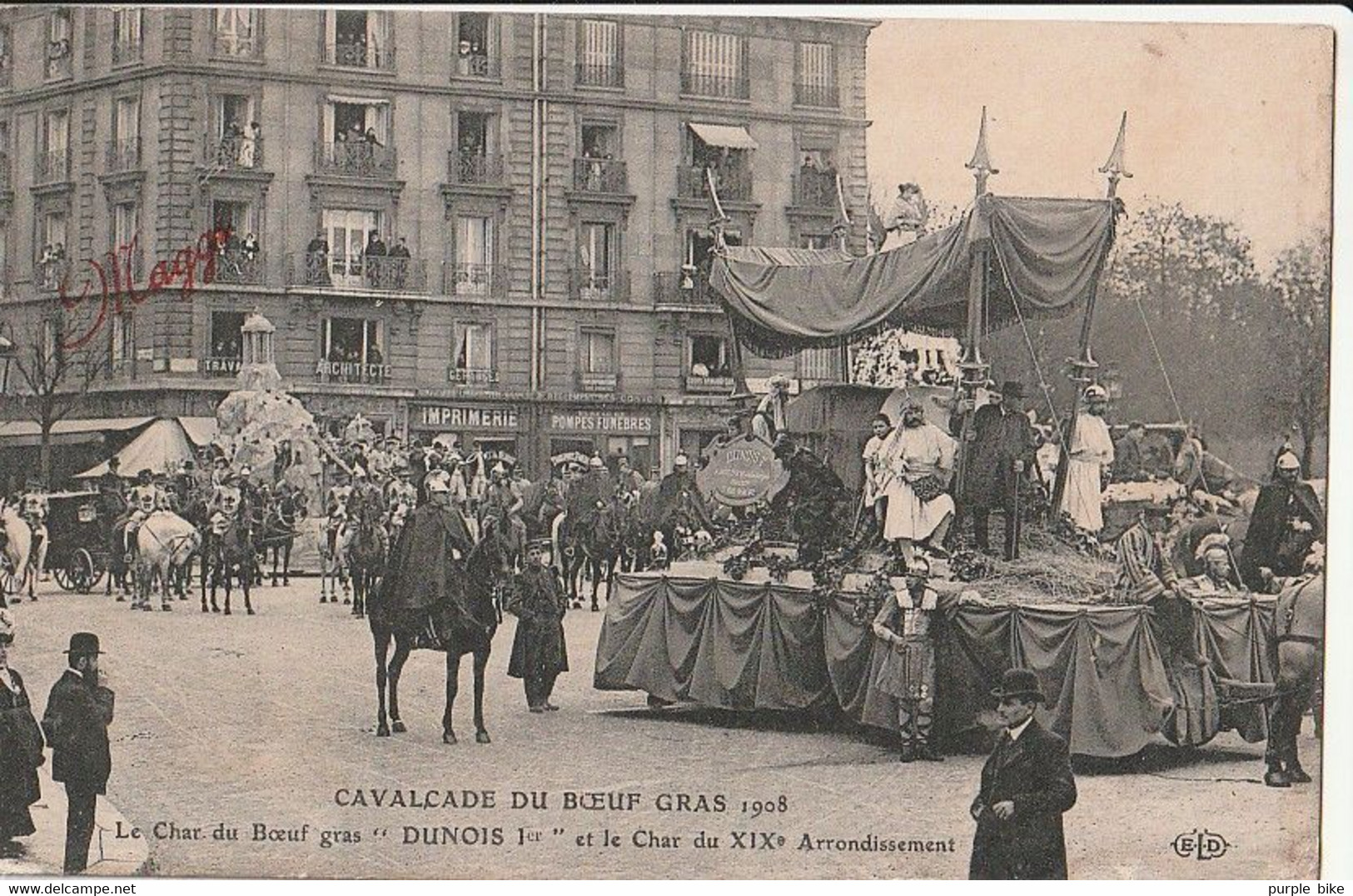 75 PARIS CAVALCADE DU BOEUF GRAS 1908 Le Char Du Boeuf Gras "DUNOIS I Er" Et Le Char Du XIX è Arrondissement CPA TBE - Sonstige & Ohne Zuordnung