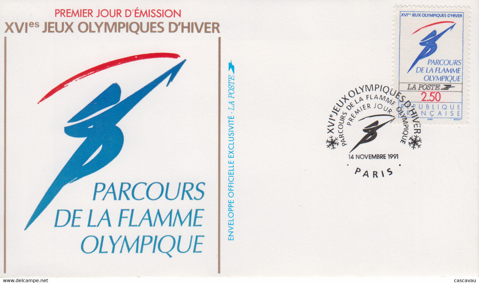 Enveloppe  FDC  1er  Jour   FRANCE   Parcours  De  La  Flamme   JEUX  OLYMPIQUES  D'  HIVER    ALBERTVILLE    1992 - Winter 1992: Albertville