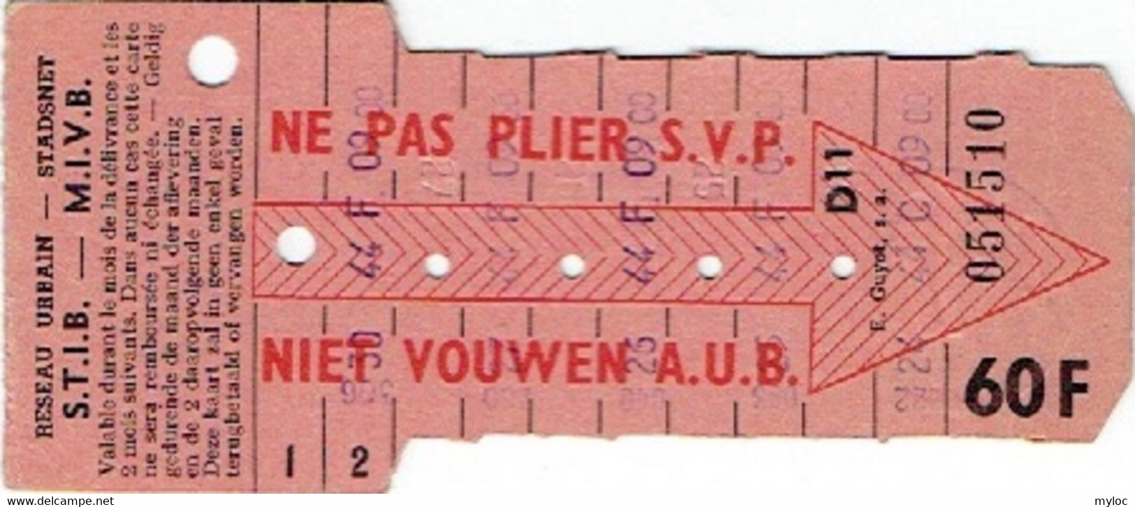 Carte De Tram. S.T.I.B./M.I.V.B.  10 Voyages. 60 Francs. - Europe