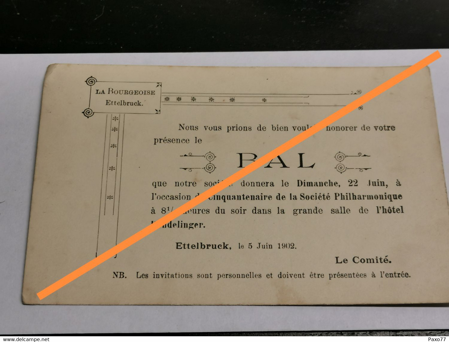 Carte, Bal Ettelbruck 1902 Hôtel Dondelinger - Altri & Non Classificati