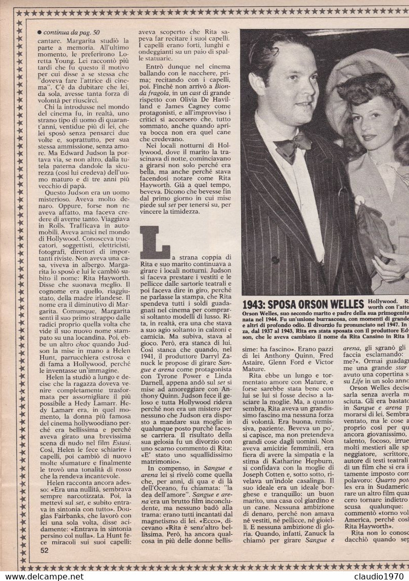 RITA HAYWORTH - ATTRICE - RIVISTA - GENTE IL GRANDE LIBRO DI HOLLYWOOD -  FASCICOLO - Dossier - Film Und Musik