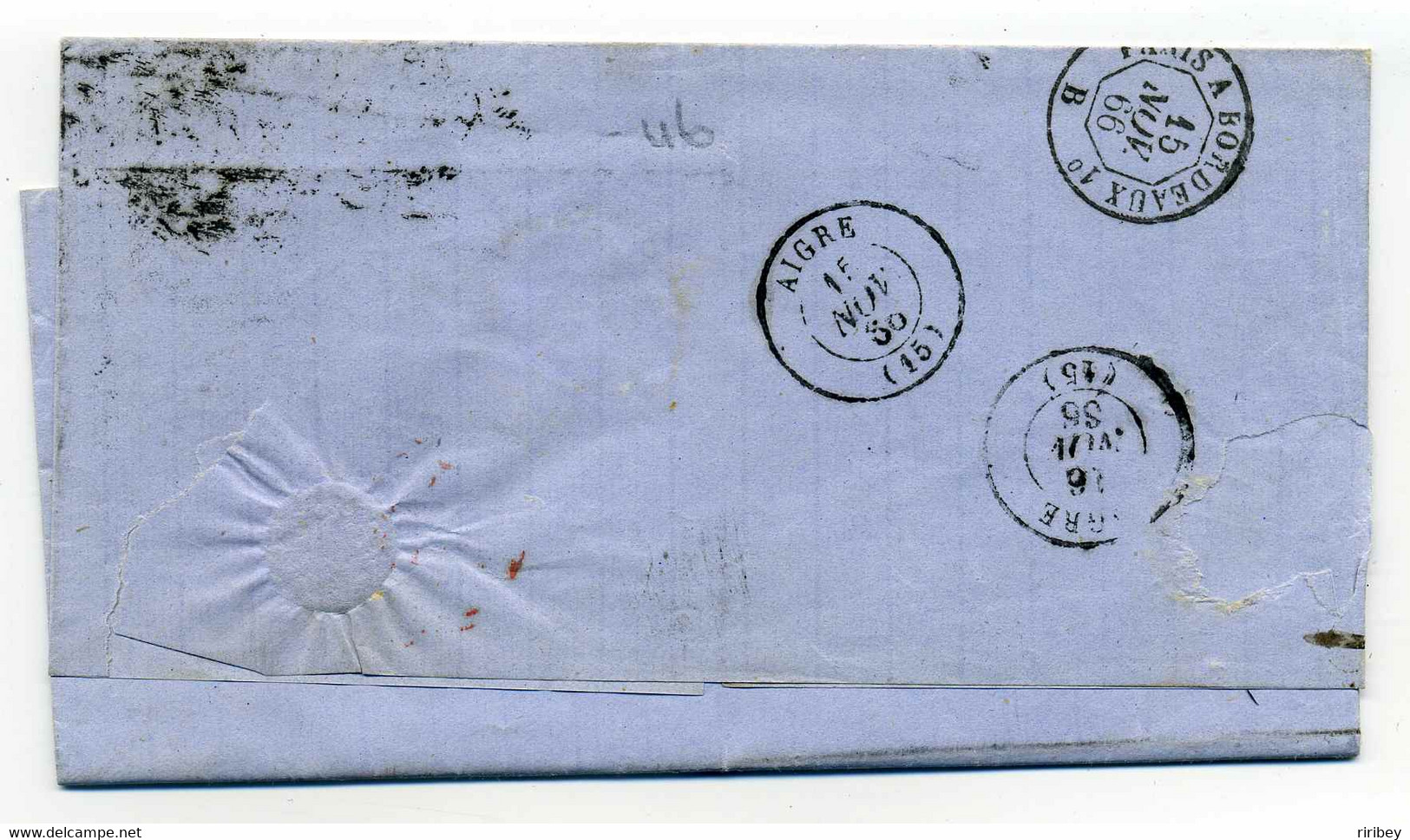 Lettre De LONDRES Avec Marque D'entrée Angleterre Ambulant Par Calais  Brigade E / 1866 / YT N°32 - Entry Postmarks