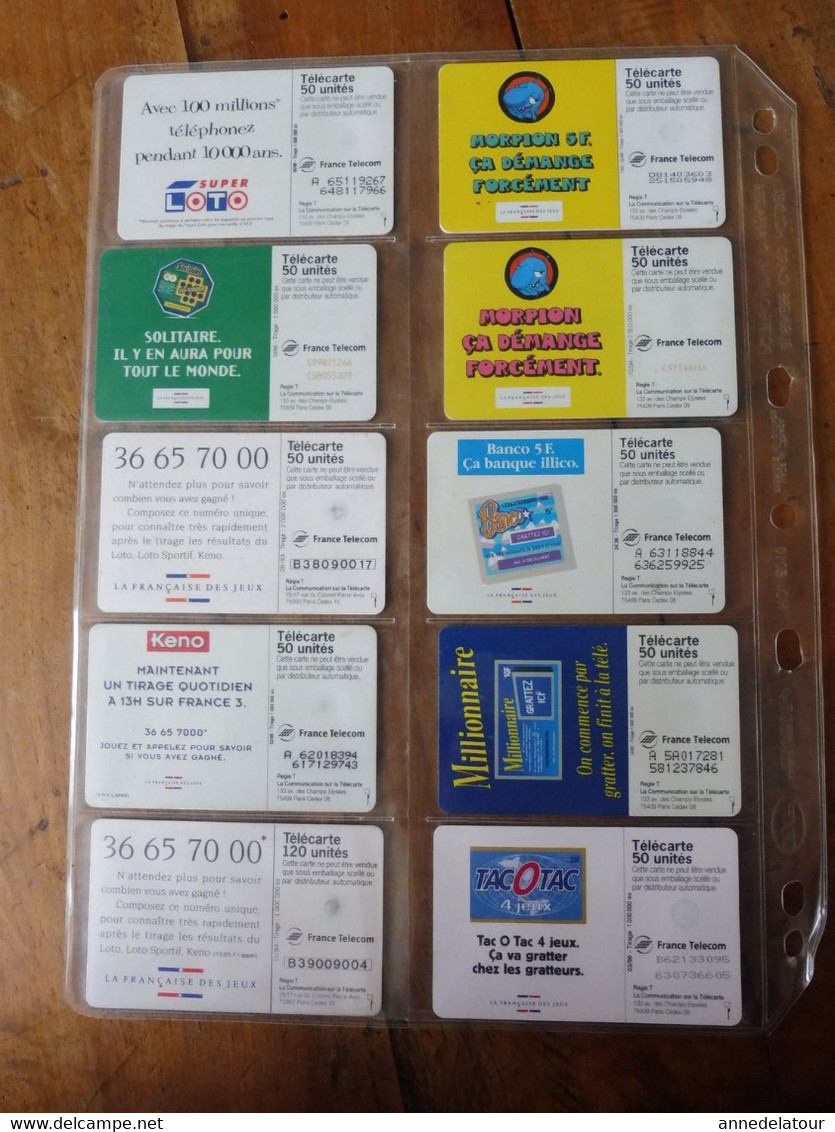 10 télécartes ( jeux à gratter )  FRANCE TELECOM --> Morpion , Banco , Solitaire , Keno , TacOtac , Millionnaire , Loto
