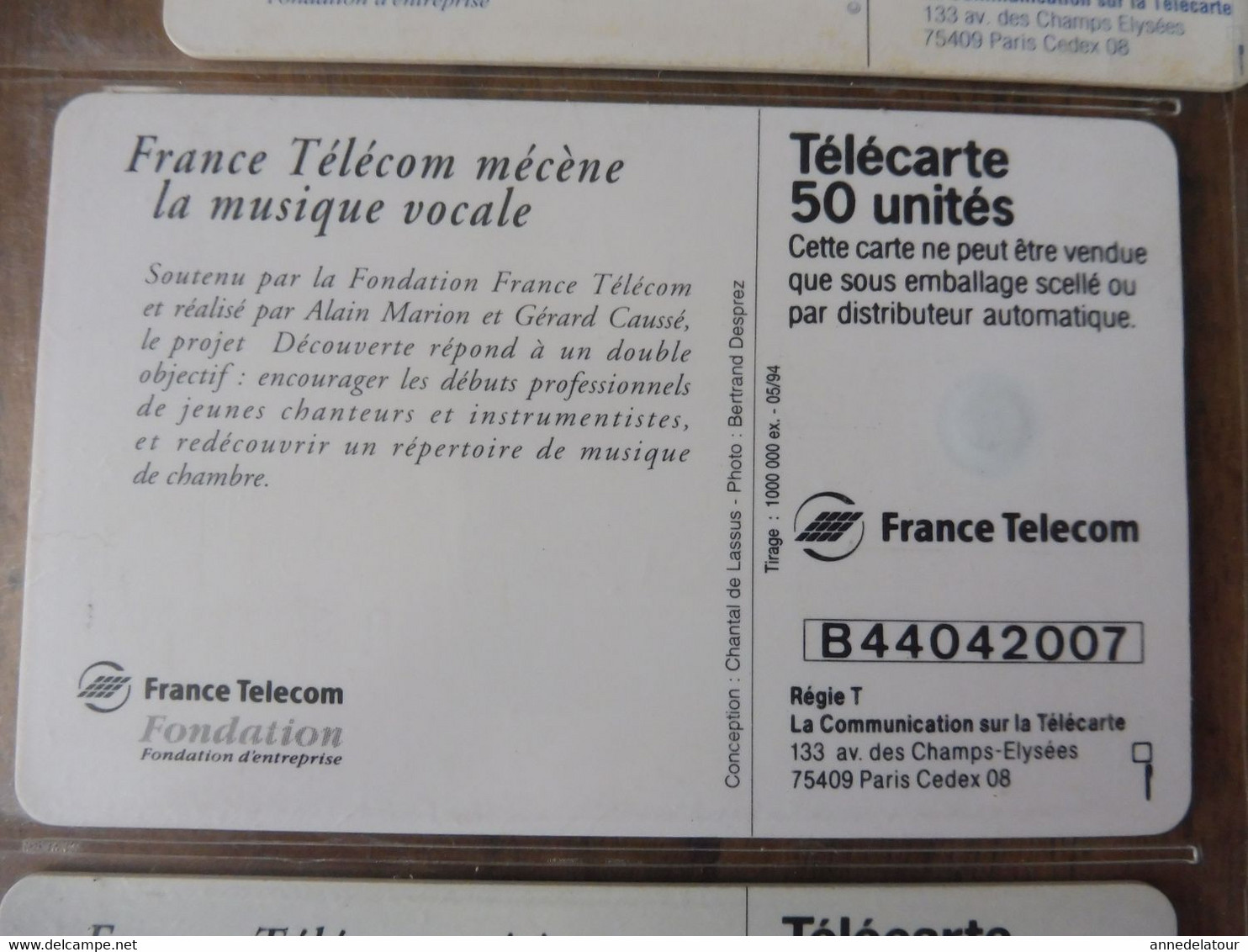 10 télécartes (musique vocale, concert, une petite flûte enchantée, Tableau Delacroix, Etc )  FRANCE TELECOM