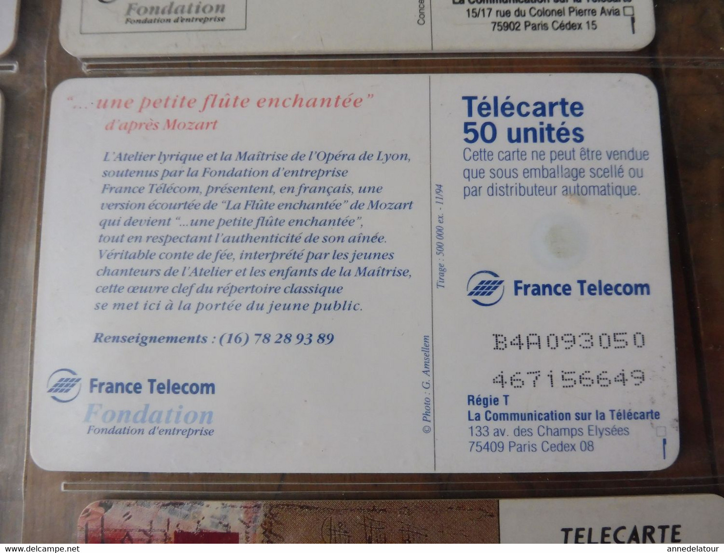 10 télécartes (musique vocale, concert, une petite flûte enchantée, Tableau Delacroix, Etc )  FRANCE TELECOM