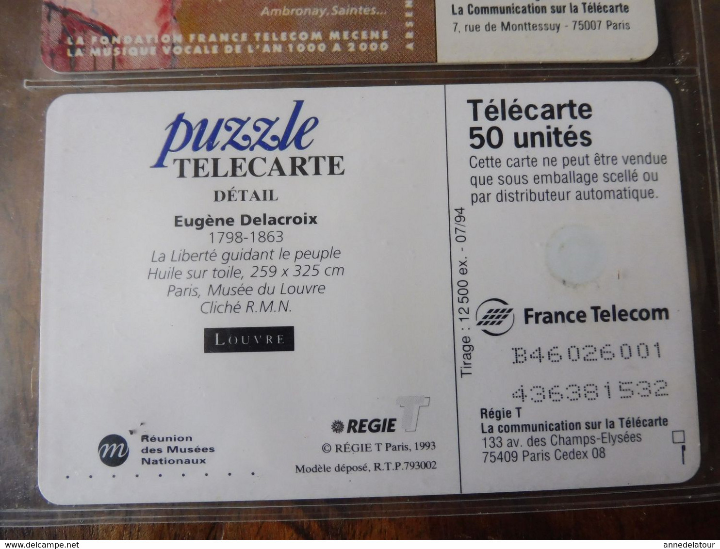 10 télécartes (musique vocale, concert, une petite flûte enchantée, Tableau Delacroix, Etc )  FRANCE TELECOM