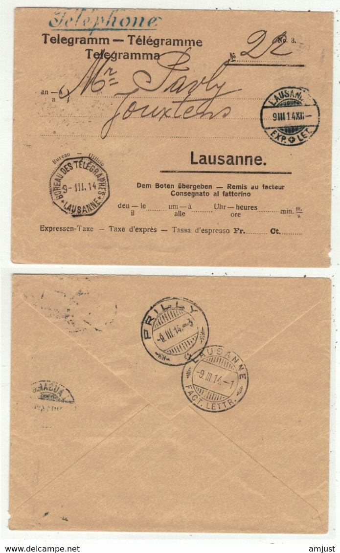 Suisse // Télégraphe // Lettre Télégramme Au Départ De Lausanne Le 9.03.1914 - Telegraafzegels