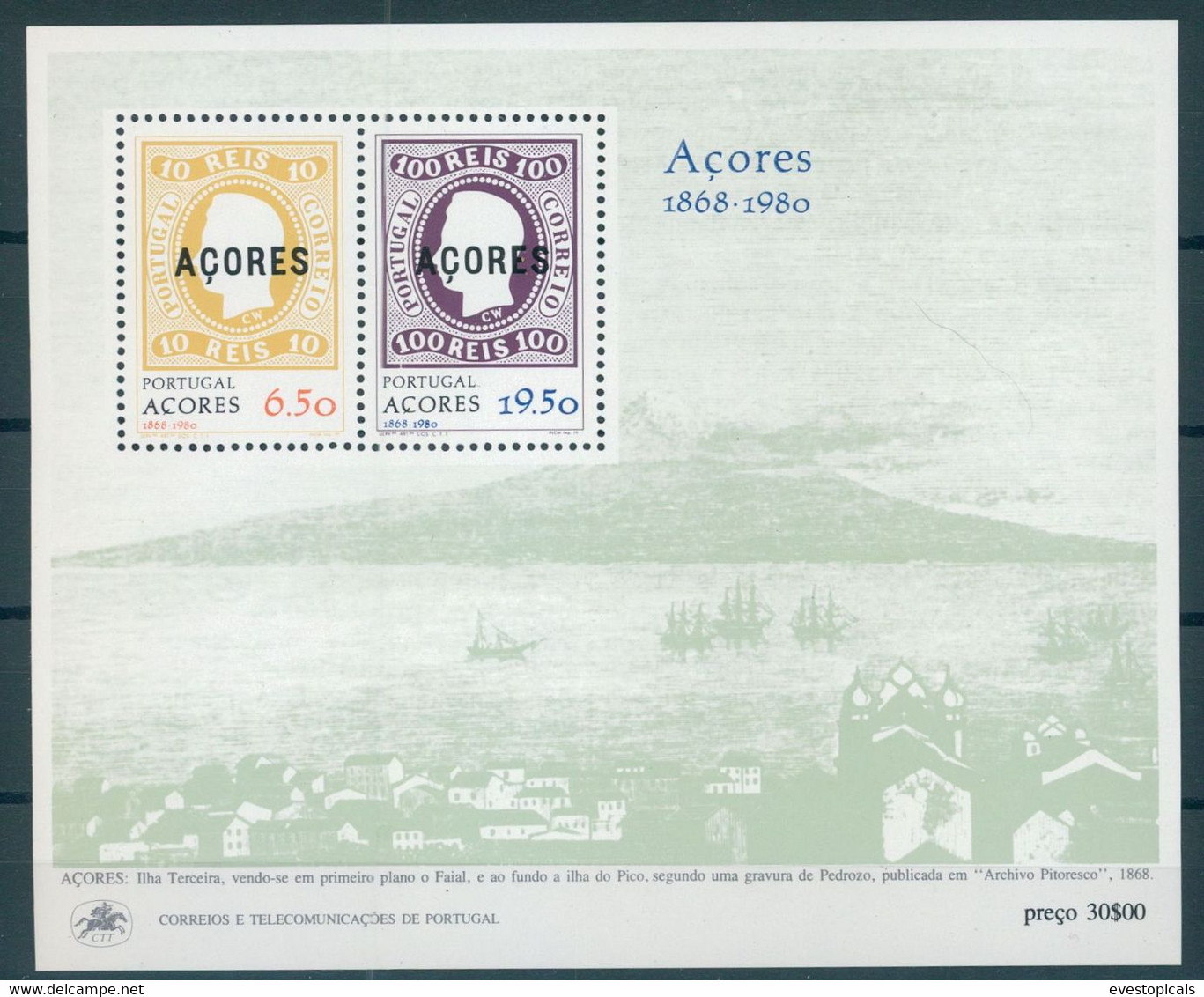 AZORES + MADEIRA SOUVENIR SHEET 100 YEARS OF STAMPS - Autres & Non Classés