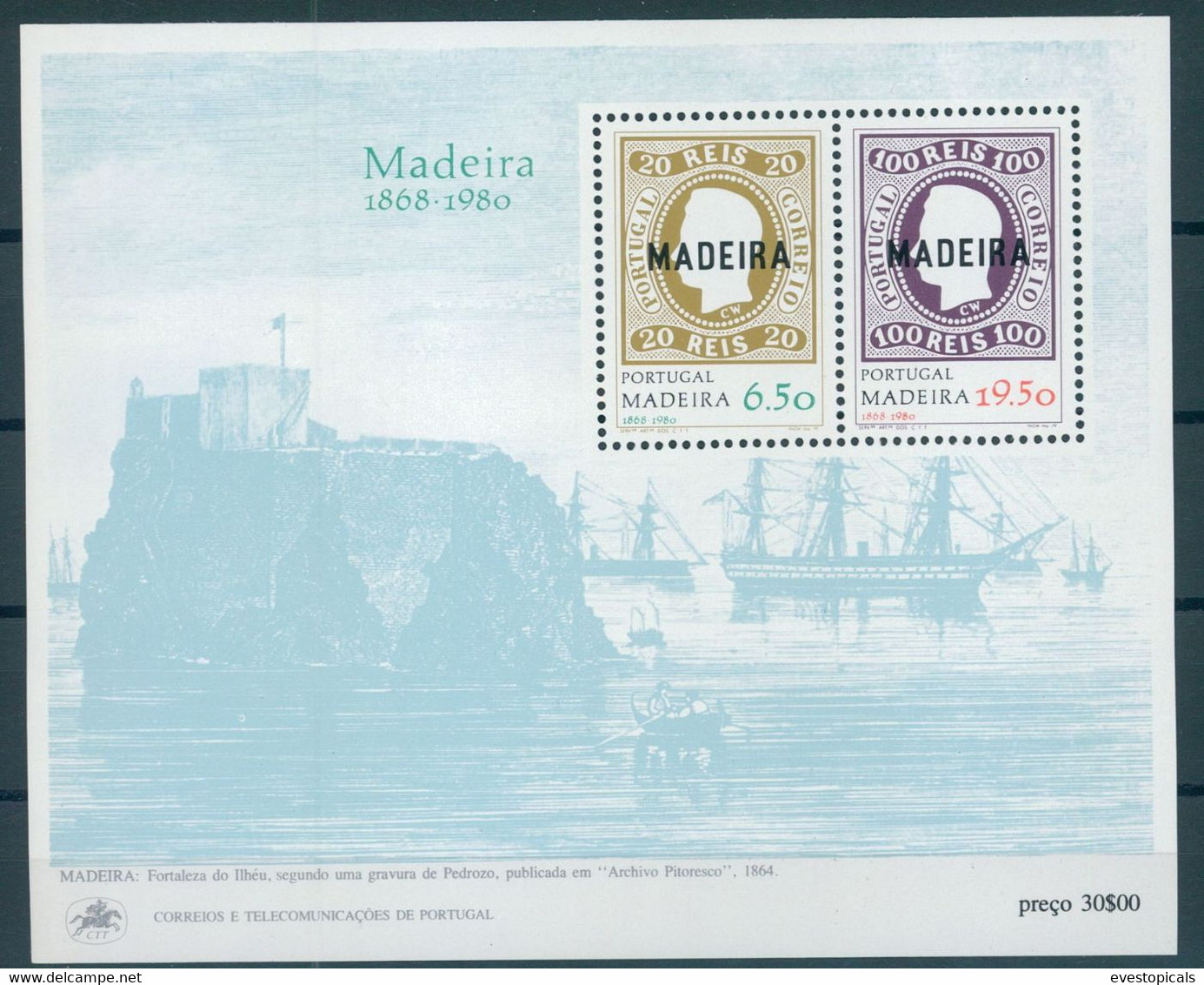 AZORES + MADEIRA SOUVENIR SHEET 100 YEARS OF STAMPS - Altri & Non Classificati