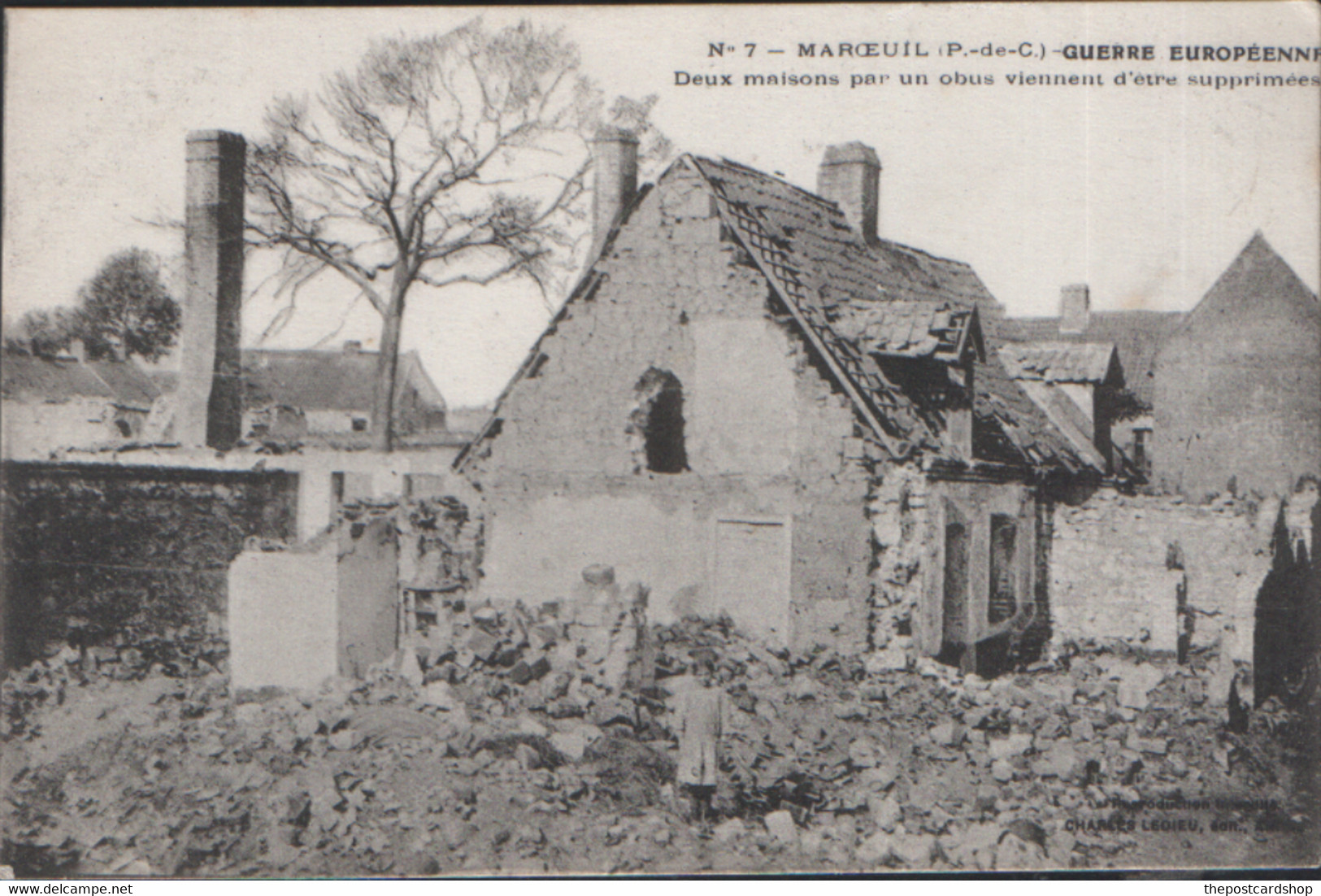 CPA FRANCE 62 MAROEUIL- No.7  LA GRANDE GUERRE. - Maroeuil (P.-de-C.) - Deux Maisons Viennent D'etre Sup - Autres & Non Classés