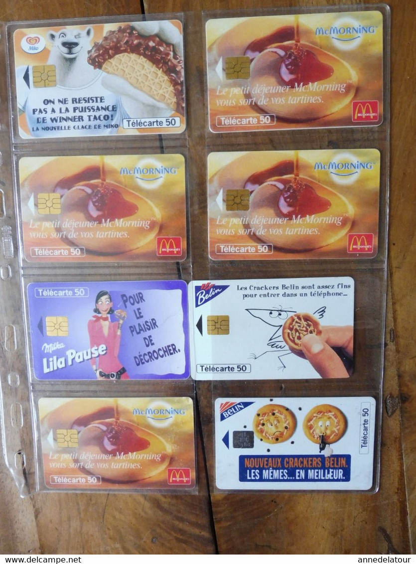 8 Télécartes   (  McMORNING, WINNER TACO, Cracker Belin, Milka Lila Pause, Nouveau Cracker Belin  )  FRANCE TELECOM - Levensmiddelen