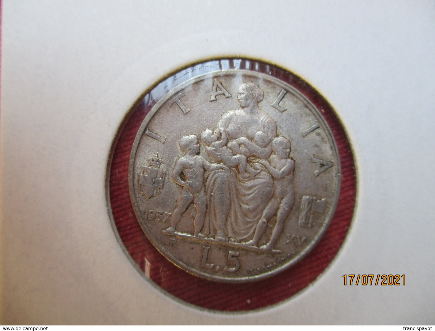 Italie: 5 Lire 1937 Famiglia - 1900-1946 : Víctor Emmanuel III & Umberto II