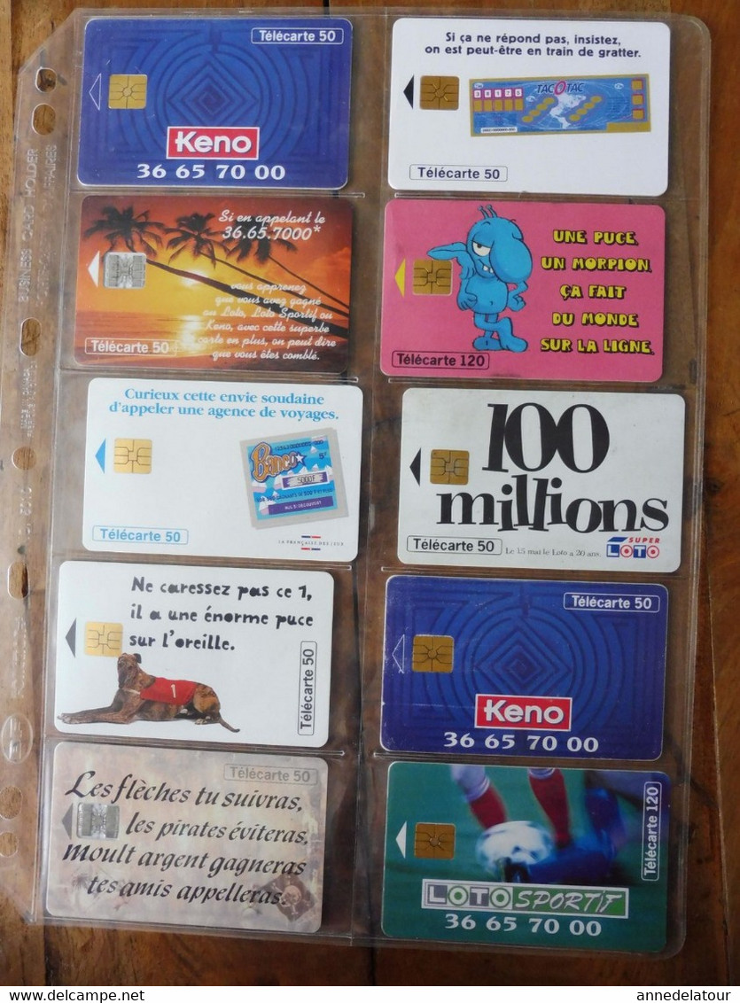 10 Télécartes (jeux à Gratter) FRANCE TELECOM  -> 100 Millions, Morpion, Keno, Banco, Loto Sportif, TacOtac, Super Loto - Giochi