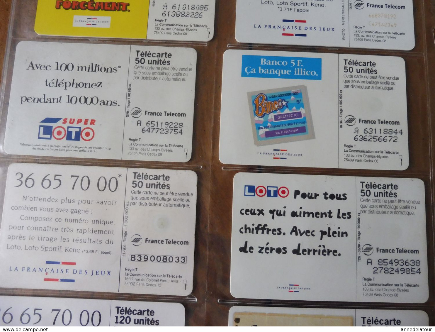 10 télécartes (jeux à gratter) FRANCE TELECOM  -> 100 millions, Morpion, Keno, Banco, Loto sportif, TacOtac, Super Loto