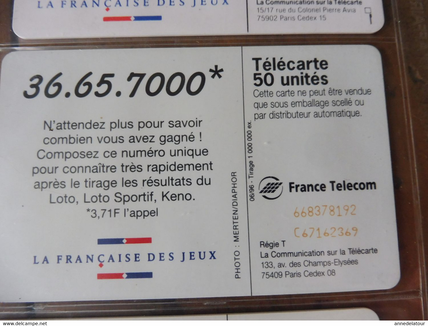 10 télécartes (jeux à gratter) FRANCE TELECOM  -> 100 millions, Morpion, Keno, Banco, Loto sportif, TacOtac, Super Loto