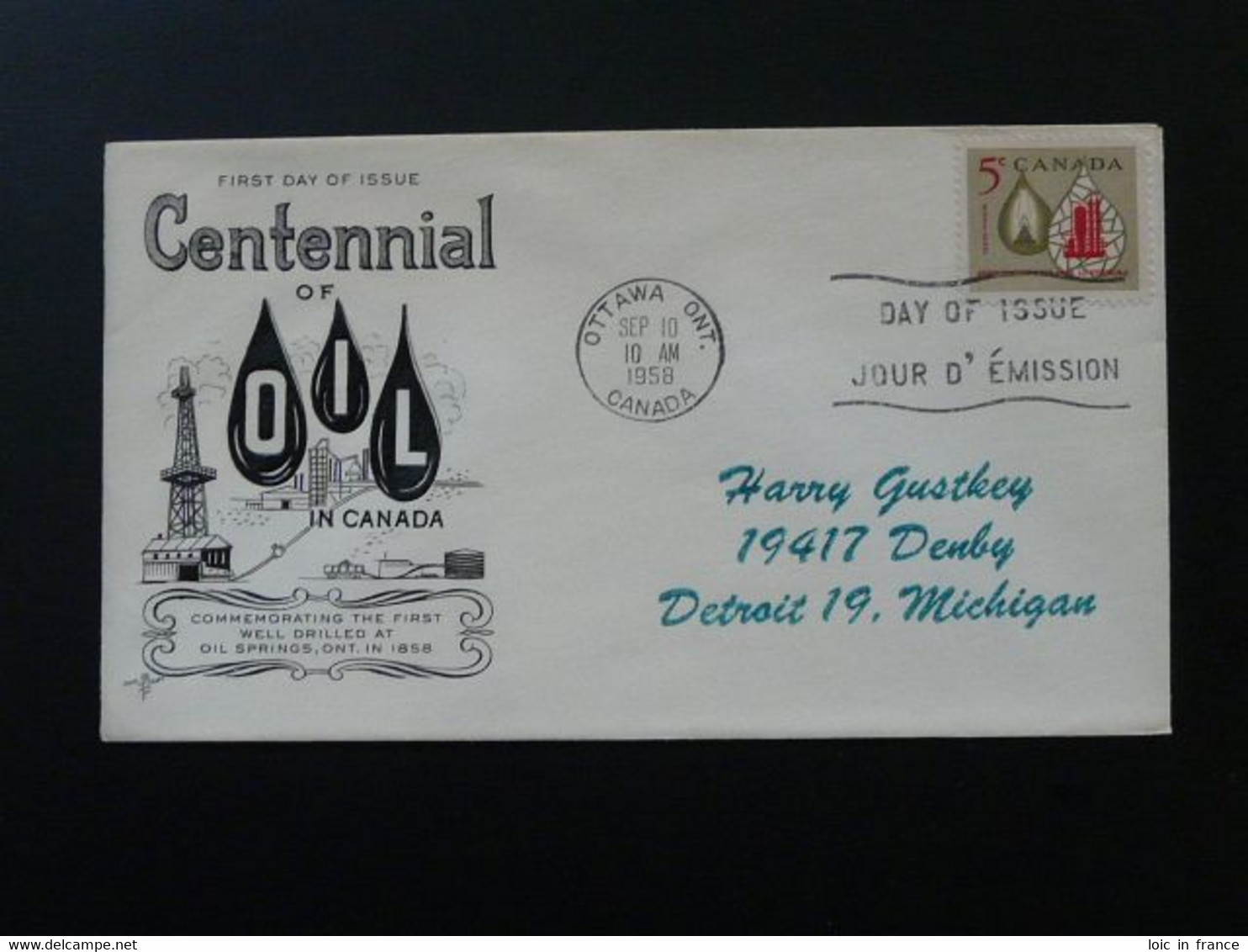 FDC Pétrole Centennial Of Oil 1958 Canada Ref 68752 - 1952-1960
