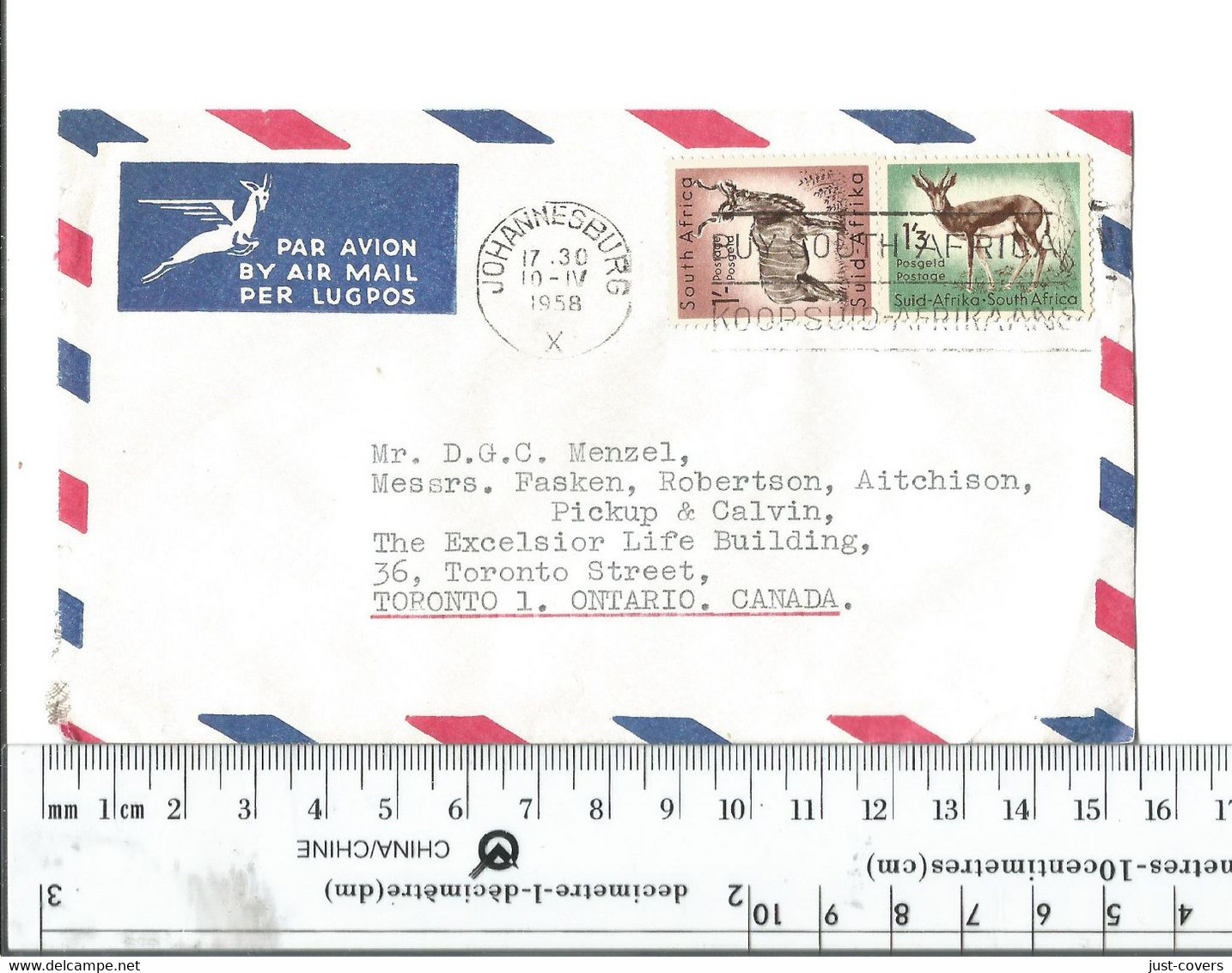 South Africa Johannesburg To Toronto Canada April 10 1958........(Box 5) - Airmail