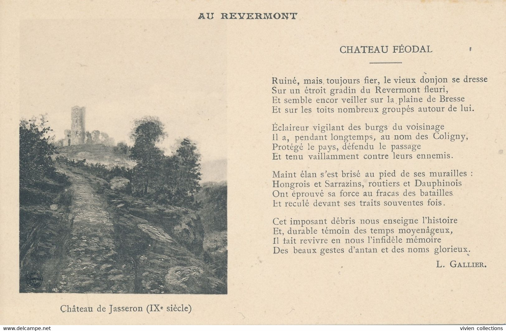 Château De Jasseron (01 - Ain) Au Revermont Château Féodal Texte De L. Gallier Sur L'édifice (édit IR Série En Bresse ?) - Non Classés